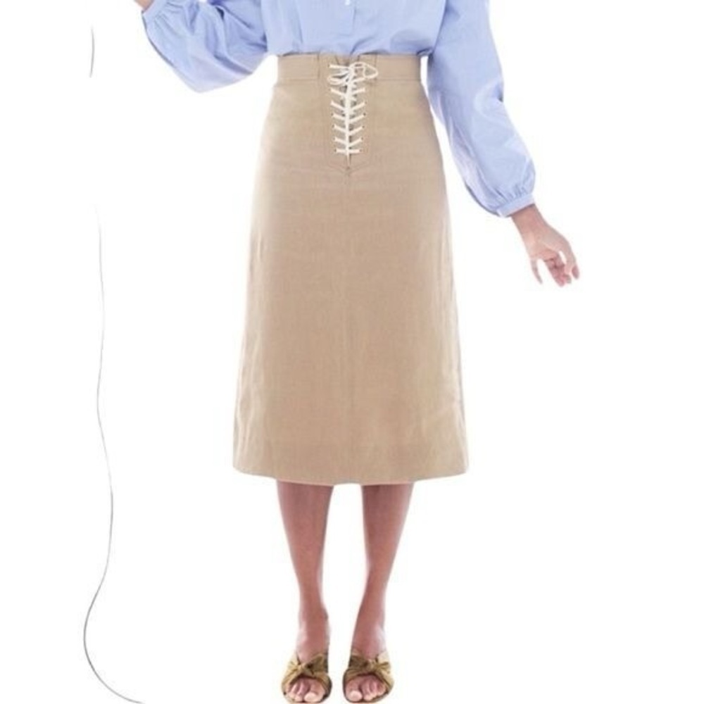 J Crew High-Waist Lace-Up Beige Midi Skirt Twill size 10 NWT
